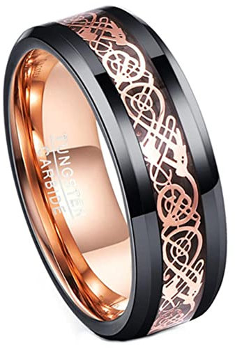 Corato 8mm Tungsten Carbide Dragon Ring Black Rose Gold Celtic Ring for Men Women Polished Beveled Edge Comfort Fit Size 5-15, Tungsten Carbide, No Gemstone