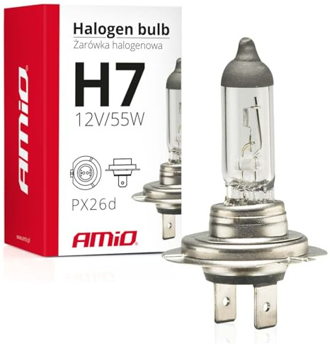 AMIO H7 Halogen Scheinwerferlampe - 12V 55W PX26d Autolampe, 01156 | Langlebig, ECE E-Prüfzeichen, UV-Filter & Quarzglas, Ersatzlampe für Abblend- & Fernlicht, Halogenlampe PKW Auto