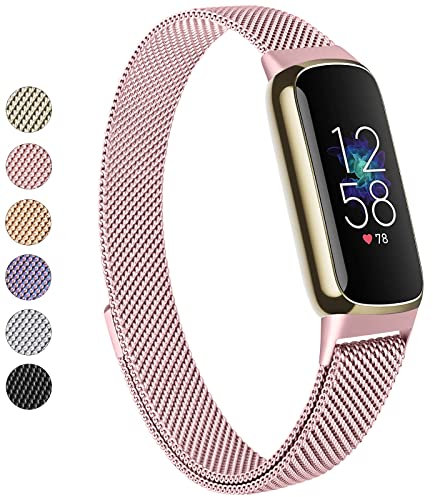 Vanjua Metallband Kompatibel mit Fitbit Luxe Bändern, Edelstahl Mesh Loop Verstellbares Armband Ersatzband für Fitbit Luxe/Luxe Special Edition Fitness Tracker Damen Herren (Rose Pink)
