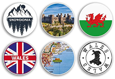 Wales Vinyl-Aufkleber, 10 cm, Walisisches Großbritannien, 6 Stück