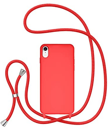 UEEBAI Crossbody Lanyard Phone case for iPhone XR, Silicone Phone Cover Necklace Cord Strap Soft Shockproof Protective Case - Red