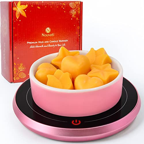 Nouvati 4-in-1 Wax Melt Burner, Candle Warmer, Mug Warmer & Oil Burner (Rose Pink) – Exceptional Heating, Auto Shut-Off, Stylish & Compact Design; Perfect for Coffee, Tea, and Scented Oils with Tray