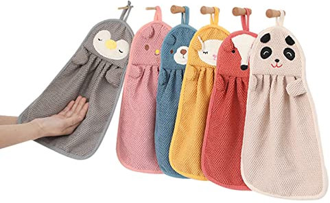jackfru 6 Stück Kinder Handtuch Süßer Tier Handtücher Waschlappen, Schnell Trocknende Wiederverwendbar Gesichtstücher mit Aufhängeöse für Küche und Badezimmer