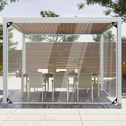 Clear Tarps Heavy Duty Waterproof, 15Mil Transparent PVC Vinyl Tarpaulin with Grommets, Ropes, Reinforced Edge, Tear-Resistant, Anti-UV for Greenhouse, Patio, Garden, Porch, Pavilion, Outdoor