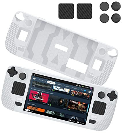 Steam Deck Full Wrap Slim Hülle Case mit Ständer Abnehmbare Gesichtsabdeckung Fall- und staubgeschütztes Gaming-Gehäuse Komfortable Schutzhülle Zubehör Touchpad-Tasten-Aufkleber-Set(JYS-SD011) Weiß
