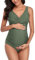 SUMMERSUNSHINE Maillot de bain une pièce de maternité croisé sur le devant - Maillot de bain de grossesse - Bikini de maternité, Vert kaki., L