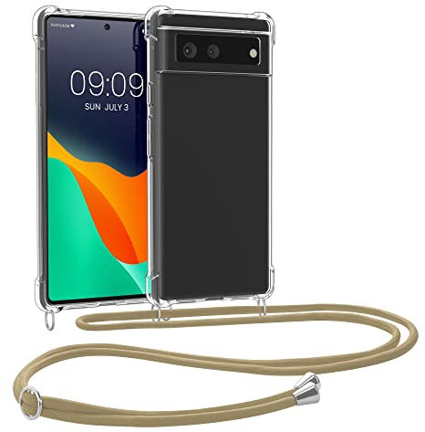 kwmobile Necklace Case kompatibel mit Google Pixel 6 Hülle - Silikon Cover mit Handykette - Band Handyhülle Gold Transparent