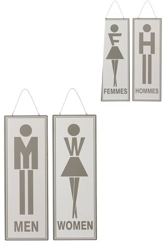 Jolipa Pancarte Toilet Anglais/Francais Metal Blanc/Gris Assortiment DE 2