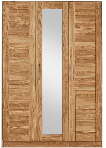Lomadox 3-türiger Schlafzimmer Massivholz Kleiderschrank Drehtürenschrank Schlafzimmerschrank Schrank mit Spiegel in Wildeiche massiv, B/H/T: ca. 143/207/60 cm