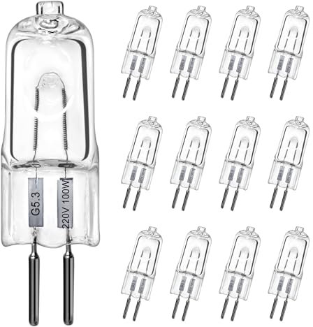 LedWekei G5.3 Halogen Bulbs,220v 100w Bulb 2 Pin Clear Capsule Lamp Bulb,Dimmable 2700K Warm White Light Bulbs (12 Pack)