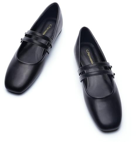C.Paravano Mary Jane Ballerinas | Elegante Flache Schuhe für Damen | Riemchenballerina (40, Neu Schwarz)