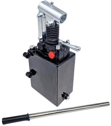 Flowfit Bomba de mano hidráulica de doble efecto de 45 cc, para cilindro de doble efecto, montada con depósito. Palanca de mano de 600 mm incluida (2 litros/sin válvula de alivio)