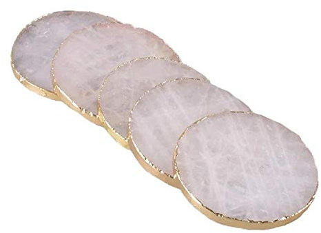 PAKMEZ Cristal Quartz Rose Ronde Tranche Or Dessous De Verre Grand Quartz Cristal Pierre Dessous De Verre 2pc