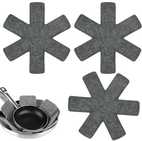 GGUFAY Juego de 9 Protector Sartenes Separador Sartenes Protectores de Sartenes Protectores de Ollas y Sartenes para Separar Ollas y Sartenes 3 Tamaños Diferentes (38/35/26 Cm) Gris