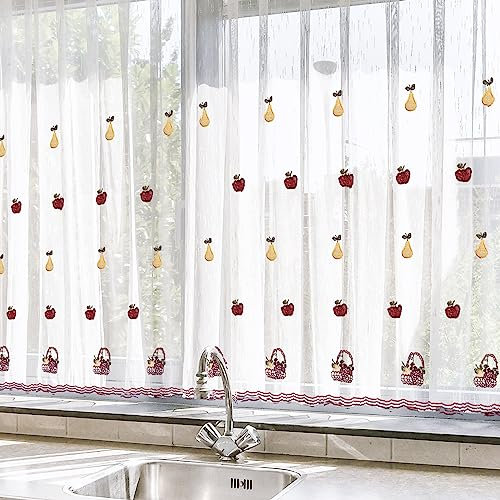 HOMEYA - Cortina Cocina Translúcida 140x140cm - Visillo Transparente Estampado para Ventana, Marco de Puerta - 2 Unidades