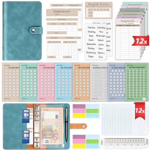 Budget Planner Deutsch Geld Sparen - Bugetplaner Startset mit 8 Sparchallenges - Finanzplaner Haushaltsbuch - Geld Organizer Sparbuch - Cash Stuffing - Budget Binder A6 - Sparen mit Umschlagmethode