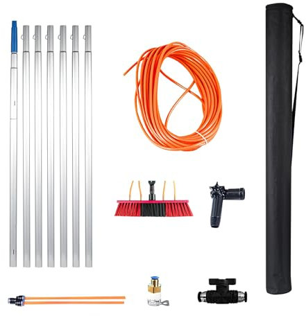 Perche Télescopique Nettoyage 5 à 7 m, Brosse telescopique toiture, Télescopique Brosse avec Conduites d'eau et balais pour Fenêtres Hautes Intérieure et Les Panneaux solaires (7m)
