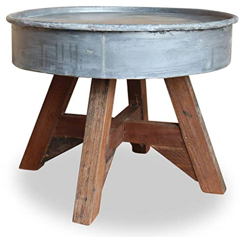 Genérico Mesa baja madera de recuperación maciza, 60 x 45 cm, plata, muebles, mesas, mesas bajas y mesas auxiliares, mesas bajas, marrón, 32.63 LB,244511