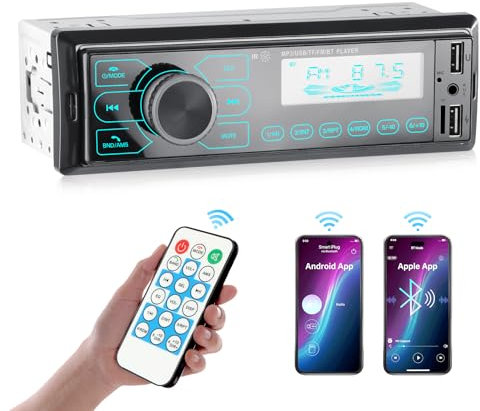 Autoradio 1 Din con Bluetooth Radio con Controllo APP Lettore MP3 per Auto Stereo Radio Supporto Bluetooth Vivavoce/USB/FM/TF/AUX/ricarica veloce Nero（Non con RDS）