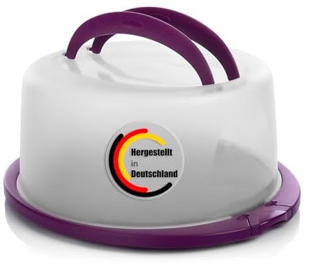 BigDean 2 Stück Kuchen Transportbox Rund in Brombeerfarbe – Tortenglocke mit Tragegriff für sicheren Transport von Backwaren – Tortenhaube Made in Germany