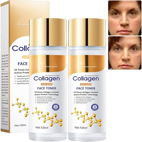 Limetown Collagen Face Toner 120ml, Hydrolysiertes Collagen Face Toner, Koreanisches Gesichtswasser, Anti-Aging Hydrating Facial Toner, Hyaluronsäure Moisturizer Brightening Serum (2 Stück)