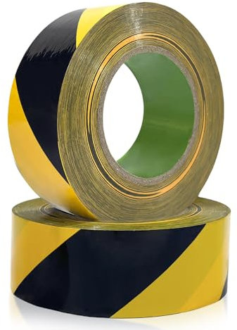 Absperrband Gelb Schwarz 100M 2 Stück,Warnband zur Boden- und Sicherheitsmarkierung 4.8cm x 100m x 2,Signal Markierungsklebeband selbstklebendes Warnband zur Permanenten Markierung von Gefahrenzonen