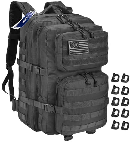 R.SASR Militärrucksack für Herren, 45 l, Militär-Molle-Rucksack zum Wandern, Schwarz 3.0