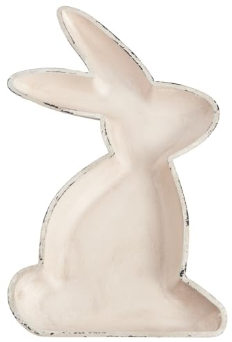 DN DECONATION Osterteller Hase, Weißes Dekotablett im Vintage Landhausstil, 20x35cm Serviertablett als Tischdeko Ostern für Wohnzimmer & Couchtisch, Perfektes Ostergeschenk