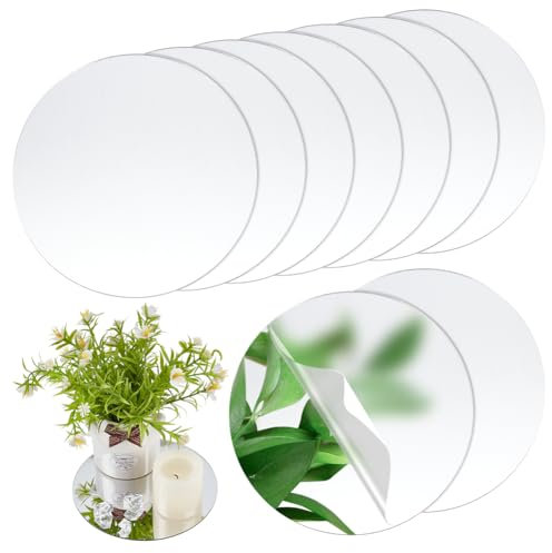 NBEADS 10 Espejo Redondo de Acrílico, Centros de Mesa con Espejo Redondo de Plata para Mesas Platos de Espejo Sin Vidrio para Manualidades, Boda, Fiesta, Decoraciones de Pared, 15cm de Diámetro