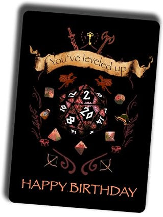 TinyTami Happy Birthday Rollenspiel Geburtstagskarte, You've leveld up, Fantasy, W20 Postkarte, samtig weiche Grußkarte