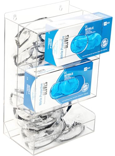 SEANADO 2-in-1 Schutzbrillen- & Handschuhspender aus Acryl – Wandhalterung oder Tischaufstellung – Handschuhbox Halter für Einweghandschuhe, Schutzbrillen, Haarnetze & Hygienestation