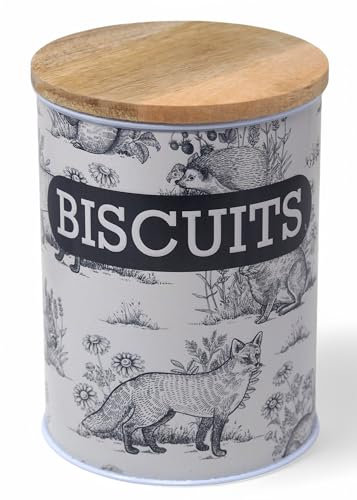 SiL Interiors Woodland Animal Biscuit Tin with Wooden Lid - Black & White