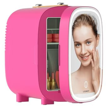 LIGIANT DF01A Mini Frigo, avec Miroir LED à Intensité Réglable sur 3 Niveaux, Faible Bruit, Chauffe & Refroidisseur, 4L Mini Frigo de Chambre Portable pour Voiture, Bureau, Camping