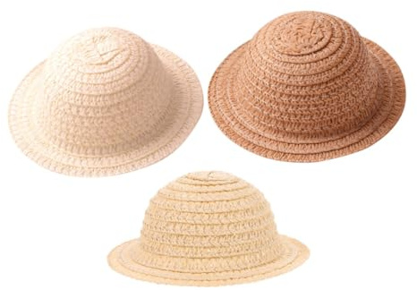 HORIALENCE 3 Sombreros de Paja en Miniatura para Muñecas, Accesorios de Bricolaje para Manualidades, Ligeros y Suaves, Adecuado para Niños