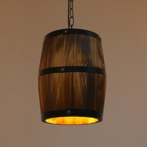 LKHDONG Weinfass Hängelampe Holz Pendelleuchte Retro Lampe für Bar Cafe Wohnzimmerlampe Hängeleuchte Lampe Fasslampe Deckenpendelleuchte Ohne Glühbirne