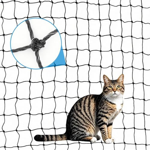 BnbnPup Katzennetz Für Balkon 8x3m | Drahtverstärkt mit HDPE + Stahlseil | UV-beständig & Wetterfest | Katzenschutznetz mit Bohr- und Klebemontage für Fenster, Terrasse, Tür | Schwarz
