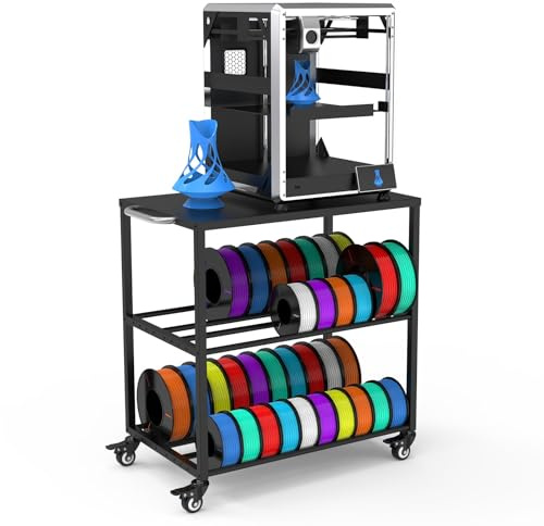 Raweao 3D Drucker Filament Regal, Robust Metall Filament Lagerregal mit Rädern, Filamentrollen Regal für PLA/ABS/TPU Aufbewahrung Halter im Zuhause Büro Werkstatt (Schwarz)