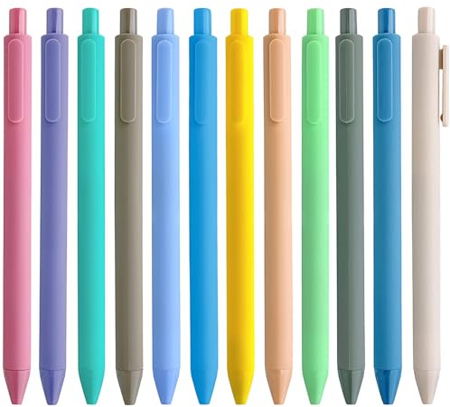 KRYMXAR 12 Kugelschreiber Bunt, Kugelschreiber Set mit 12 Verschiedenen Farben, Flüssige Tinte, Ideal für Schule, Büro und Kreative Projekte