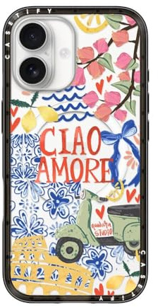 CASETiFY Compact iPhone 17 Hülle [MagSafe-kompatibel/Schlank/Schutz vor Stürzen aus 1,2 m] - Ciao Amore - Transparentes Schwarz