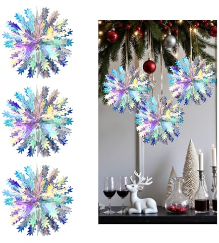 ZYOOO 3 Stück Irisierend Schillernde Schneeflocke,Folie Holografische Glitzer Hängende Dekorationen für Weihnachtsbaumanhänger,Geburtstag,Party Deko(20cm)