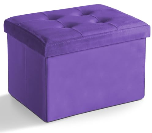 LINMAGCO Storage Ottoman Folding Foot Stool Velvet Ottoman Foot Rest with Padded Modern Ottoman with Storage for Living Room Puppy Step Stool 43X33X33CM(Purple)