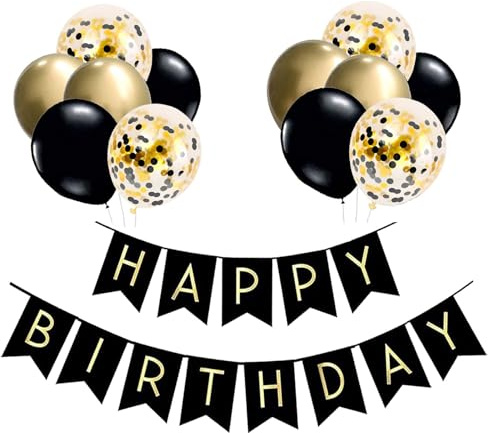 Luftballons Geburtstag Dekoration Set, Schwarz Gold Geburtstagsdeko Happy Birthday deko Banner Set mit Luftballons Konfetti Luftballons(BK+GD)