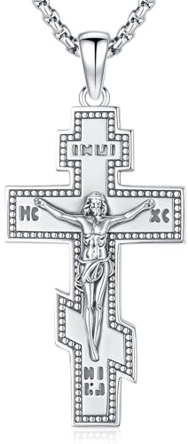 Odinstone Orthodoxes Kreuz Kette 925 Silber Kruzifix Jesus Halskette Jerusalem Kreuz Anhänger Inri Jesus Amulett Frauen Herren Männer Damen Mann