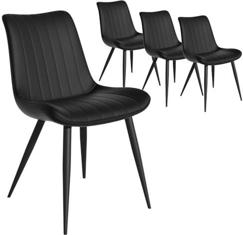YLGJ&TIDY Kunstleder Stühle 4er Set für Esszimmer Wohnzimmer Küche Gepolstert mit Rückenlehne Metallbeinen Hochwertige Stühle Morden Esszimmerstühle Polsterstuhl Weich Wohnzimmerstuhl (Black, 4PC)
