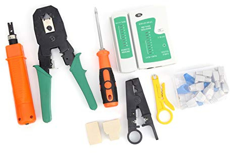 ViaGasaFamido Netzwerk-Verkabelungswerkzeug-Set, Professionelles Kabeltester-Set mit RJ45-Crimper-Abisolierzange für IT-Techniker und Elektriker, YG P310 DC 9 V ABS, Langlebig