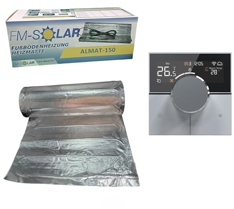 FM-SOLAR 5m² Elektrische Fußbodenheizung 150W/m² elektro Bodenheizung ALU + Thermostat Funk Weiß