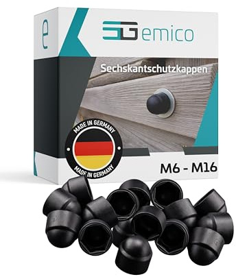 emico Sechskantschutzkappen M6 (SW 10) - 25 Stück Schwarz - Abdeckkappen aus robustem PE - Passgenau, langlebig & flexibel - Schutz vor Staub, Schmutz & Feuchtigkeit für saubere Schraubverbindungen