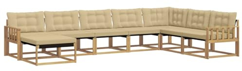 vidaXL Outdoor-Sofagarnitur mit Kissen 8 pcs Weiß und Beige, Moderne Garten-Sofa-Set, robuster Akazienholz, Bequeme Liege, stilvolle Freizeitmöbel für draußen