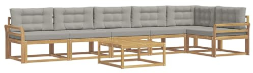 vidaXL Outdoor-Sofagarnitur 7 pcs Weiß und Hellgrau 79 x 79 x 37 cm, Moderne Garten-Sofa-Ecke, wetterfestes Set, modulares Lounge-Möbel, ergonomisch & Akazien-Stil