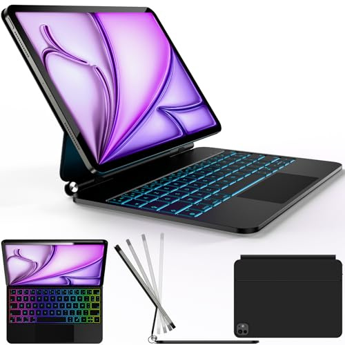 Nuflaz Clavier pour iPad Air 11 M4/M3/M2 et iPad Pro 11, Trackpad AZERTY | Transformez votre iPad en poste de travail portable avec clavier AZERTY, support flottant magnétique et trackpad en verre AG.